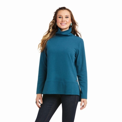 Women's Ariat REAL Funnel Sweaters Turquoise | GB1649NGP