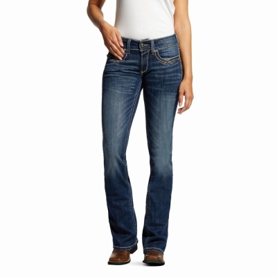 Women's Ariat R.E.A.L. Mid Rise Stretch Entwined Festival Cut Skinny Jeans Blue | GB1483FJE