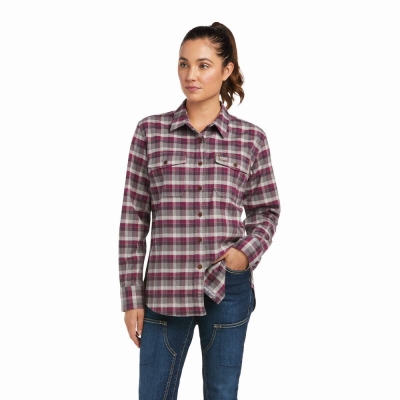 Women's Ariat Rebar Flannel DuraStretch Shirts Purple | GB5204QWU