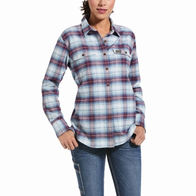 Women's Ariat Rebar Flannel DuraStretch Shirts Blue | GB5469BRI