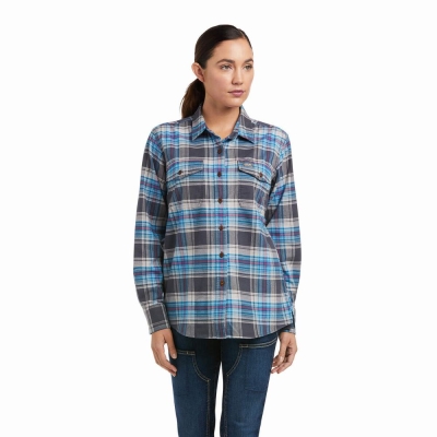 Women's Ariat Rebar Flannel DuraStretch Shirts Grey | GB8394HFG