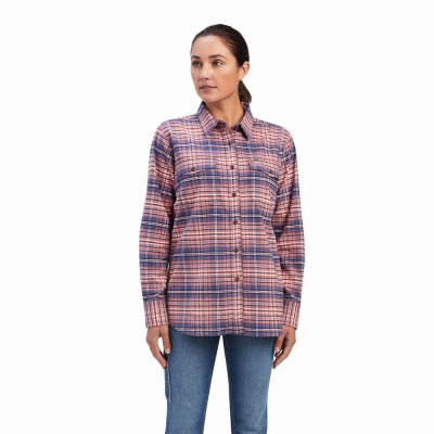 Women's Ariat Rebar Flannel DuraStretch Shirts Rose | GB9703KPS