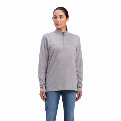 Women's Ariat Rebar Foundation 1/4 Zip Shirts Grey | GB4730YCH