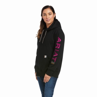 Women's Ariat Rebar Graphic Hoodies Black Purple | GB2916WOT