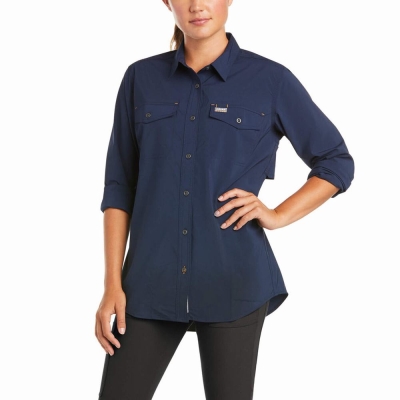 Women's Ariat Rebar Made Tough VentTEK DuraStretch Shirts Navy | GB5397YSB