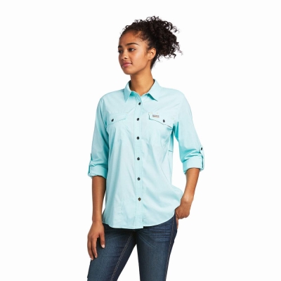 Women's Ariat Rebar Made Tough VentTEK DuraStretch Shirts Light Turquoise Blue | GB6208IMC