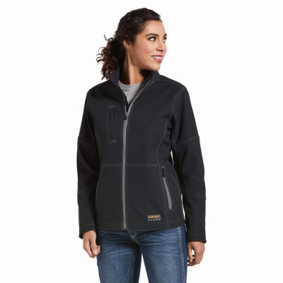 Women's Ariat Rebar Stretch Canvas Softshell Jackets Black | GB0531RKB