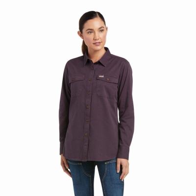 Women's Ariat Rebar Washed Twill Shirts Purple | GB7029PQK