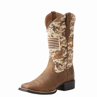 Women's Ariat Round Up Patriot Western Boots Brown | GB2316IOB