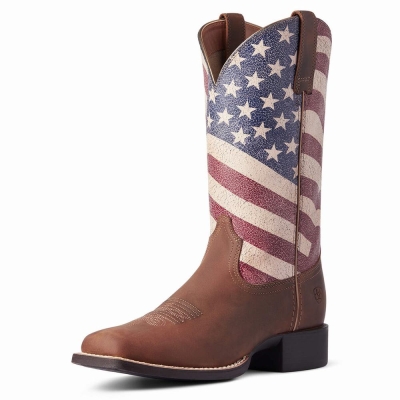 Women's Ariat Round Up Patriot Western Boots Brown | GB2857AOM