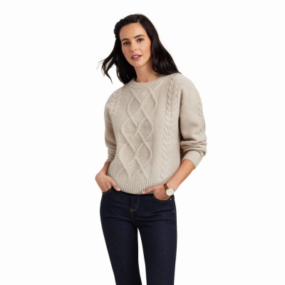 Women's Ariat Winter Quarter Sweaters Beige | GB8613LHE