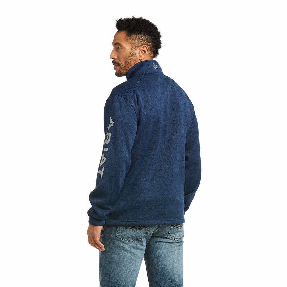 Men's Ariat Caldwell Logo Full Zip Hoodies Indigo | GB0253DQX