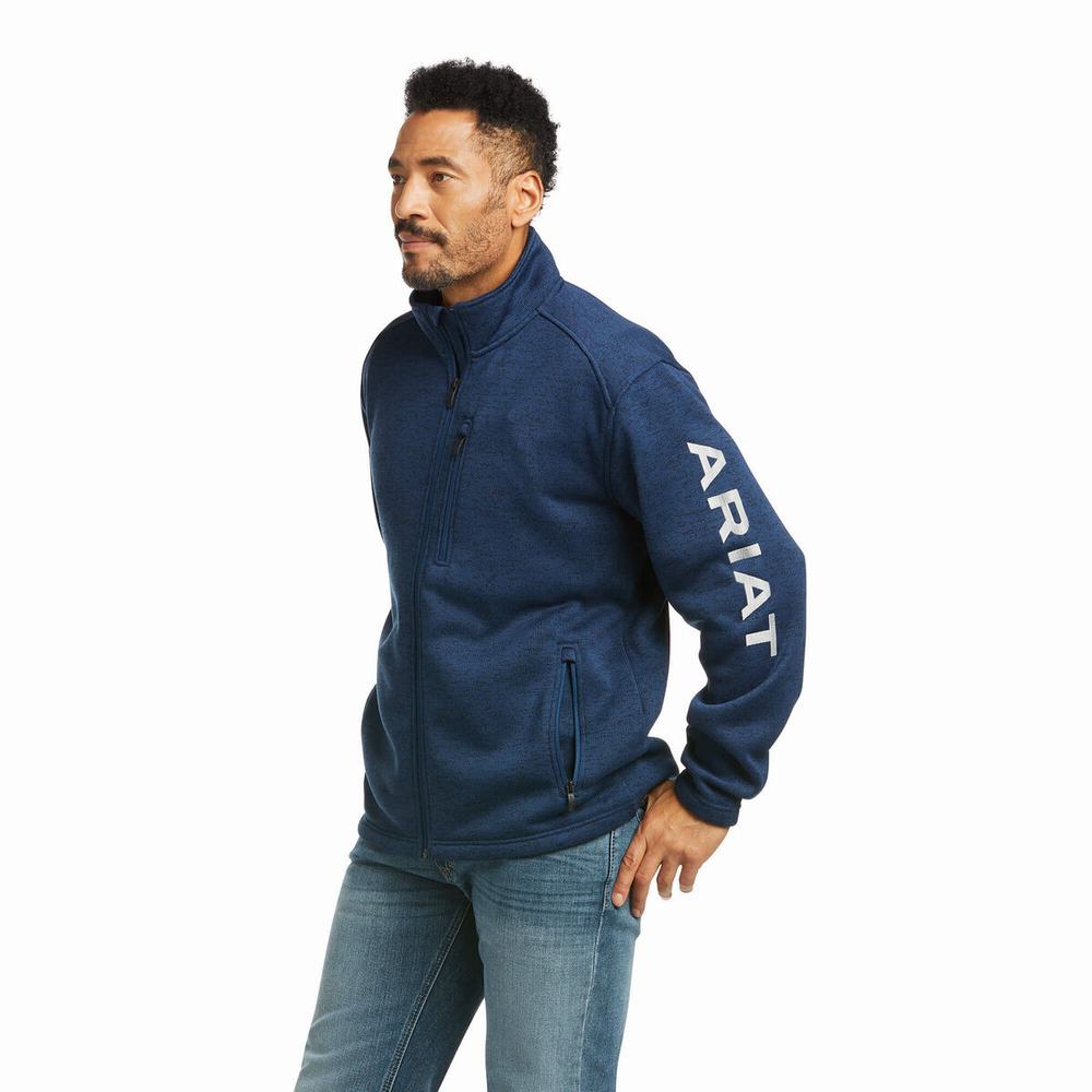 Men\'s Ariat Caldwell Logo Full Zip Hoodies Indigo | GB0253DQX