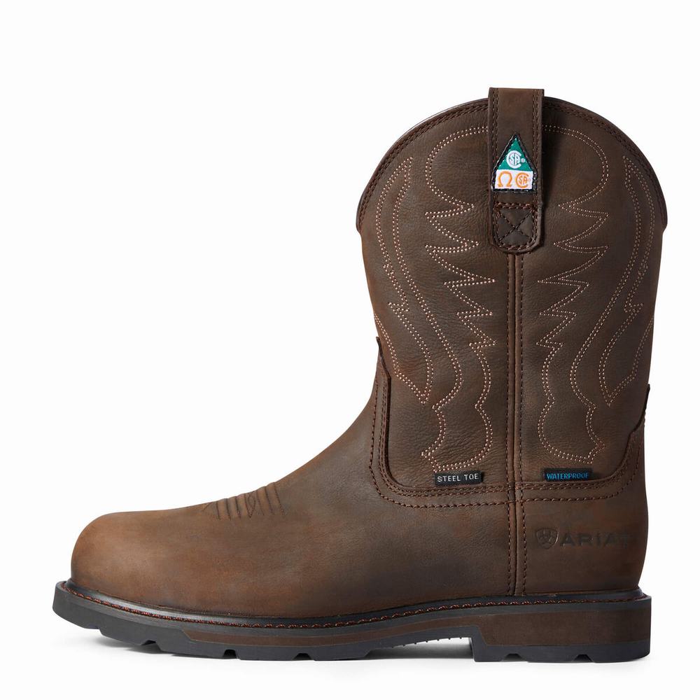 Men's Ariat Groundbreaker CSA Waterproof Steel Toe Waterproof Boots Dark Brown | GB3497ENL