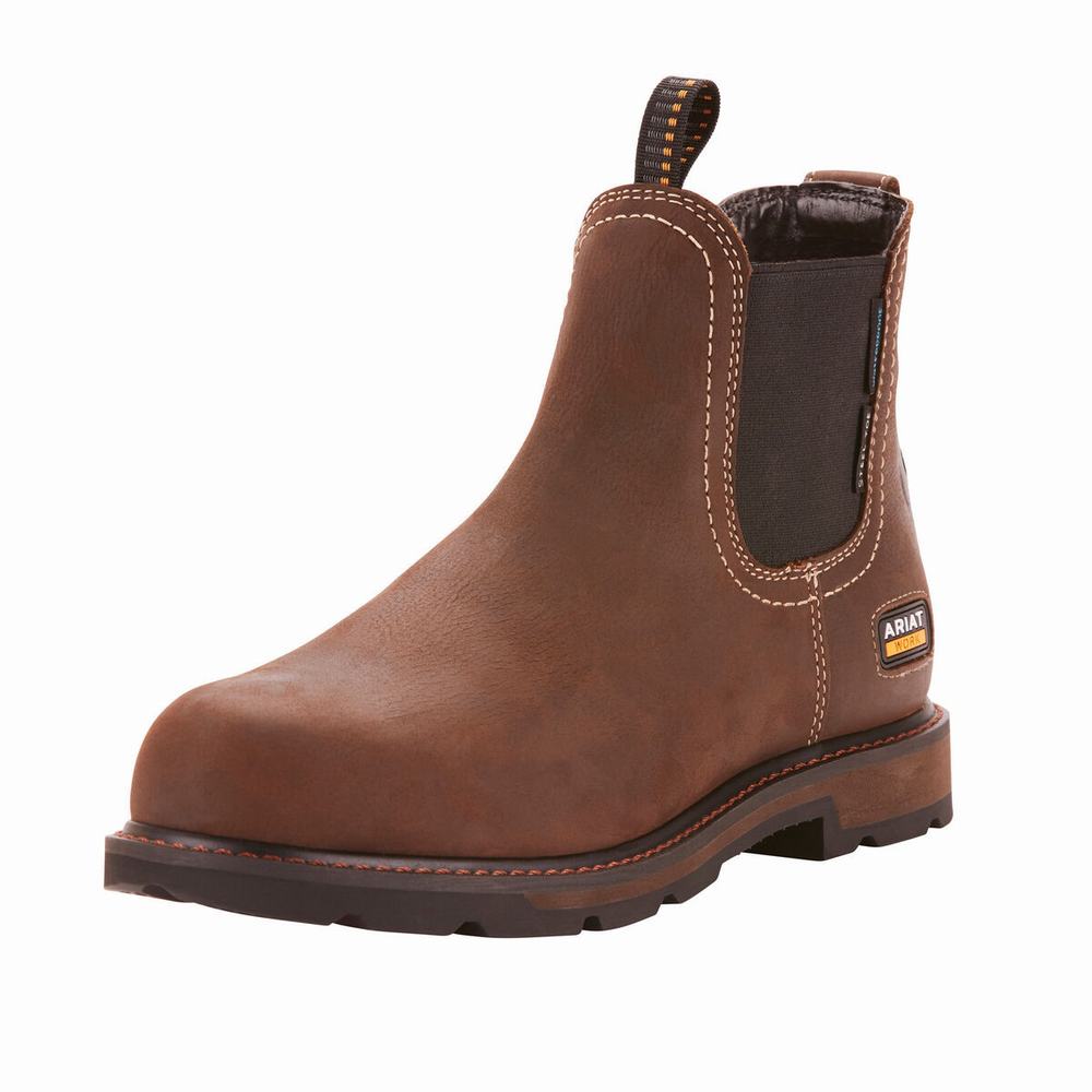 Men's Ariat Groundbreaker Chelsea Waterproof Steel Toe Chelsea Boots Dark Brown | GB5783CXU