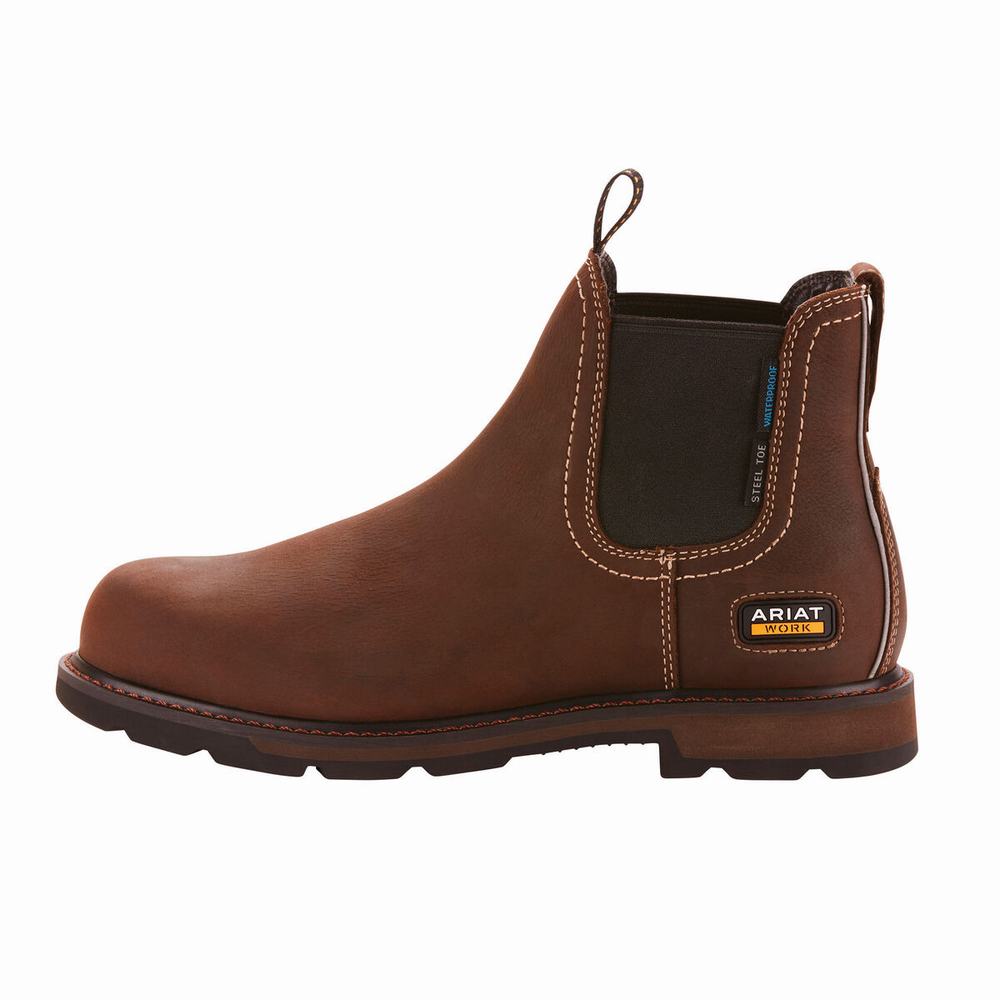 Men's Ariat Groundbreaker Chelsea Waterproof Steel Toe Chelsea Boots Dark Brown | GB5783CXU