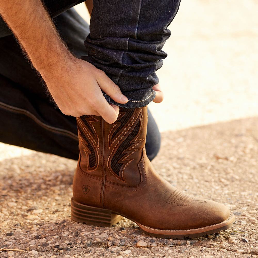 Men's Ariat Hybrid VentTEK Western Boots Brown | GB8493ZLH