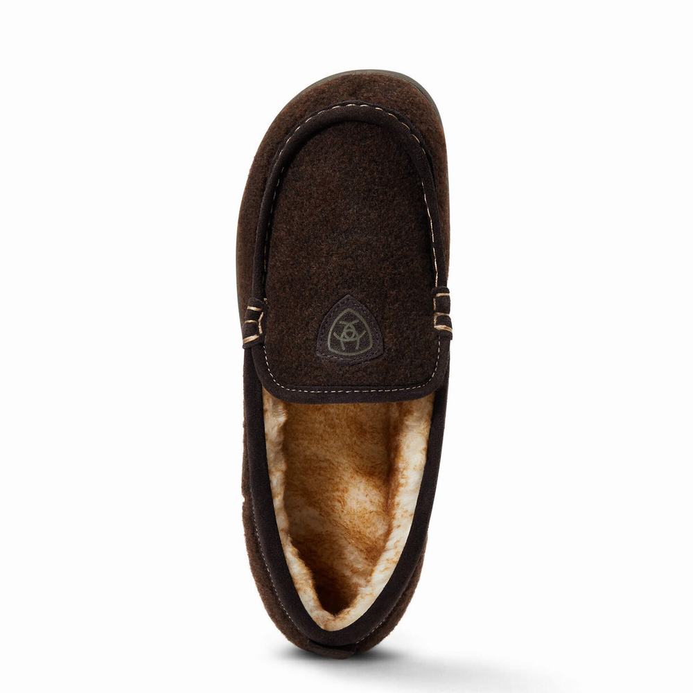 Men's Ariat Lost Lake Moccasin Slippers Chocolate | GB6584KTB