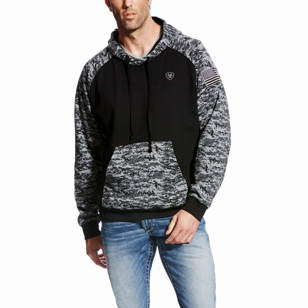 Men\'s Ariat Patriot Hoodies Black Camo | GB7160EPF