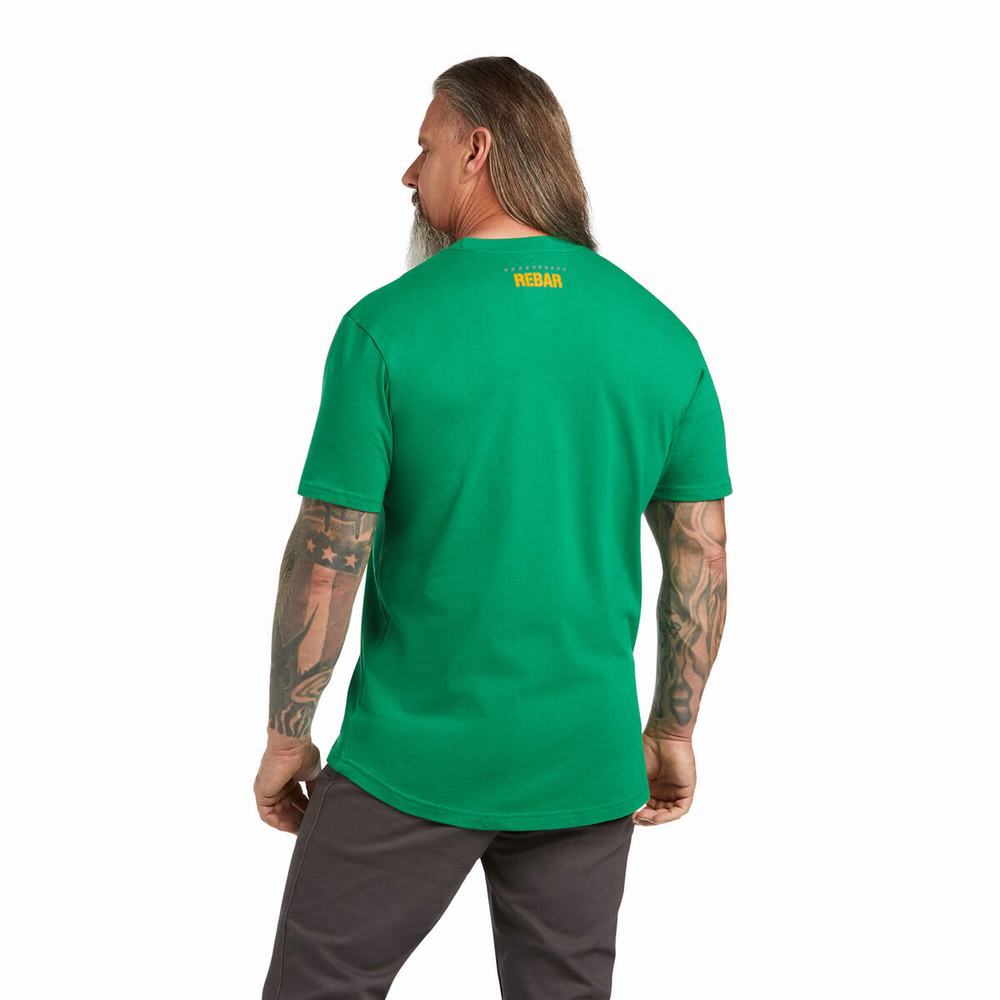 Men's Ariat Rebar Cotton Strong Block Short Sleeve Green | GB8640NUI