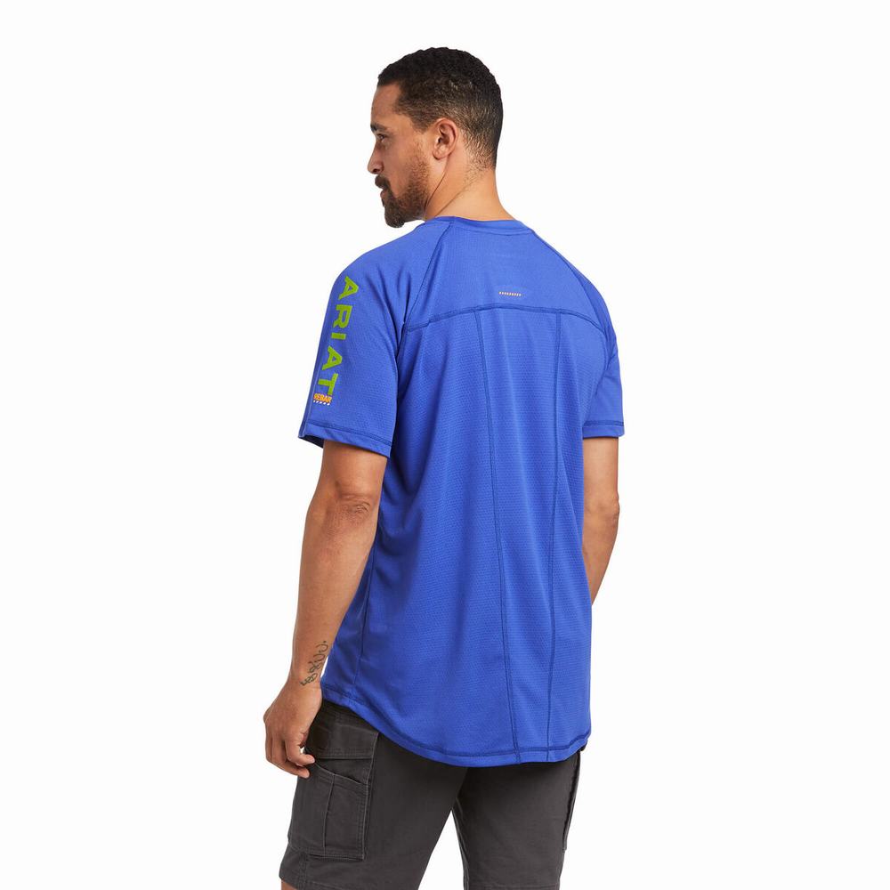 Men's Ariat Rebar Heat Fighter Short Sleeve Royal Blue | GB9862WFP