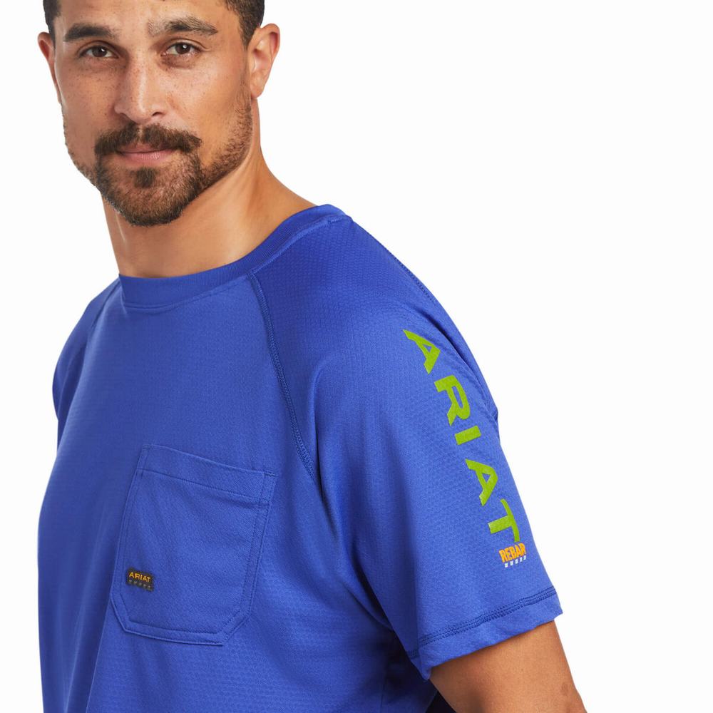 Men's Ariat Rebar Heat Fighter Short Sleeve Royal Blue | GB9862WFP