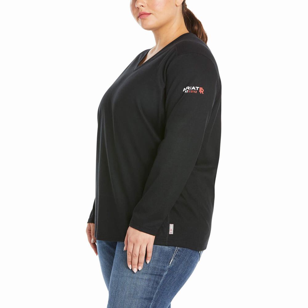 Women's Ariat FR AC Crew Shirts Black | GB7690AHC