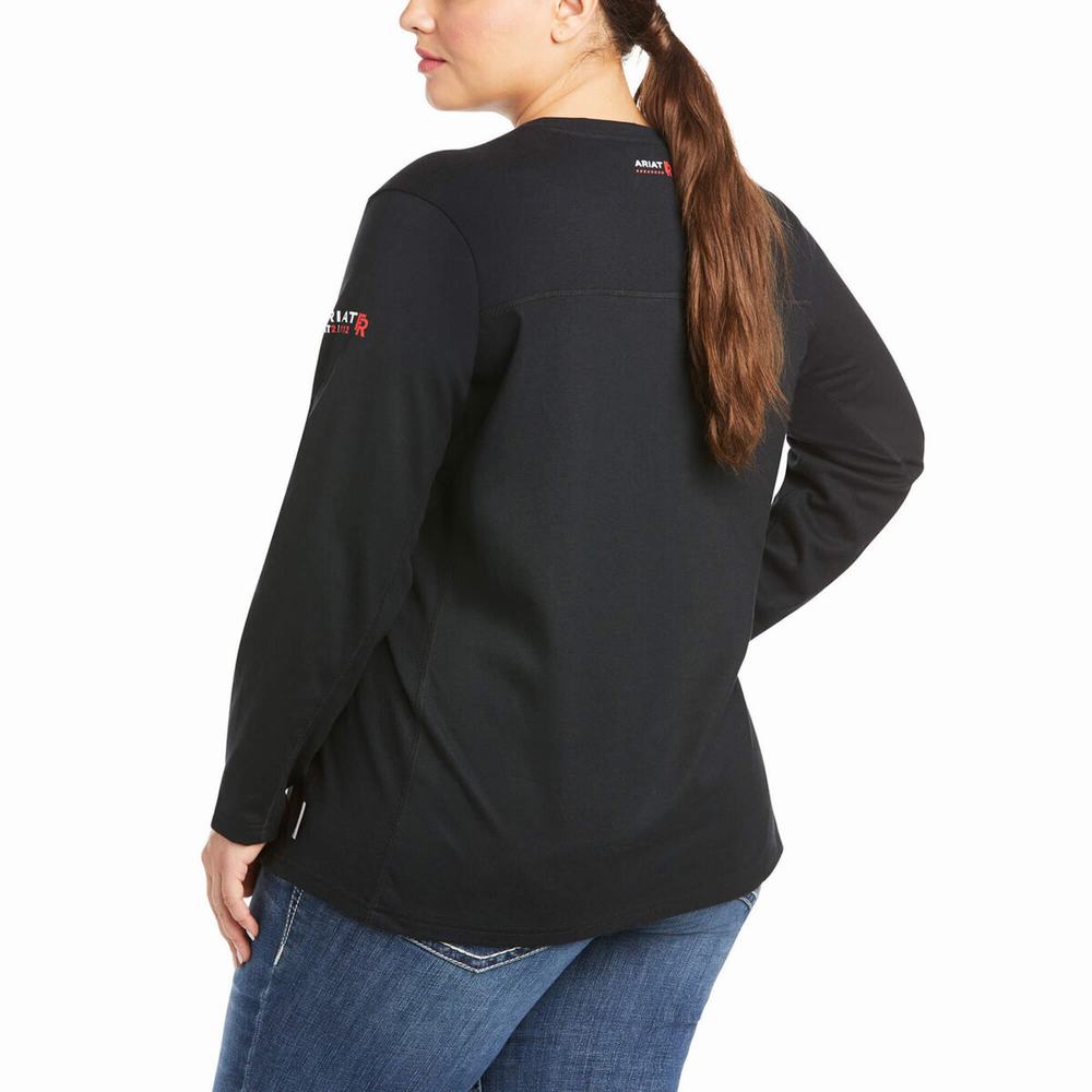 Women's Ariat FR AC Crew Shirts Black | GB7690AHC