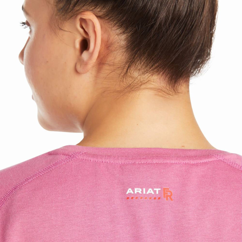 Women's Ariat FR Air Crew Shirts Rose Purple | GB0539NPL