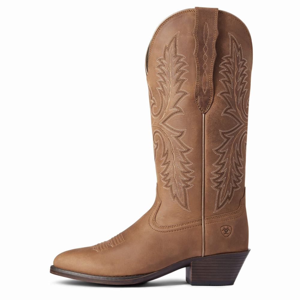 Women's Ariat Heritage Elastic Wide Calf Dress Boots Brown | GB1438VYG