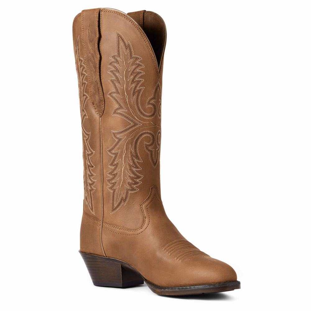 Women's Ariat Heritage Elastic Wide Calf Dress Boots Brown | GB1438VYG