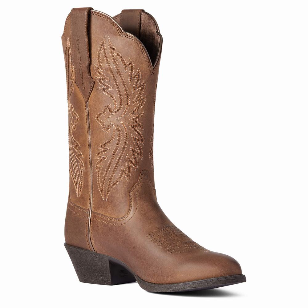 Women's Ariat Heritage R Toe Western Boots Brown | GB2870GBN