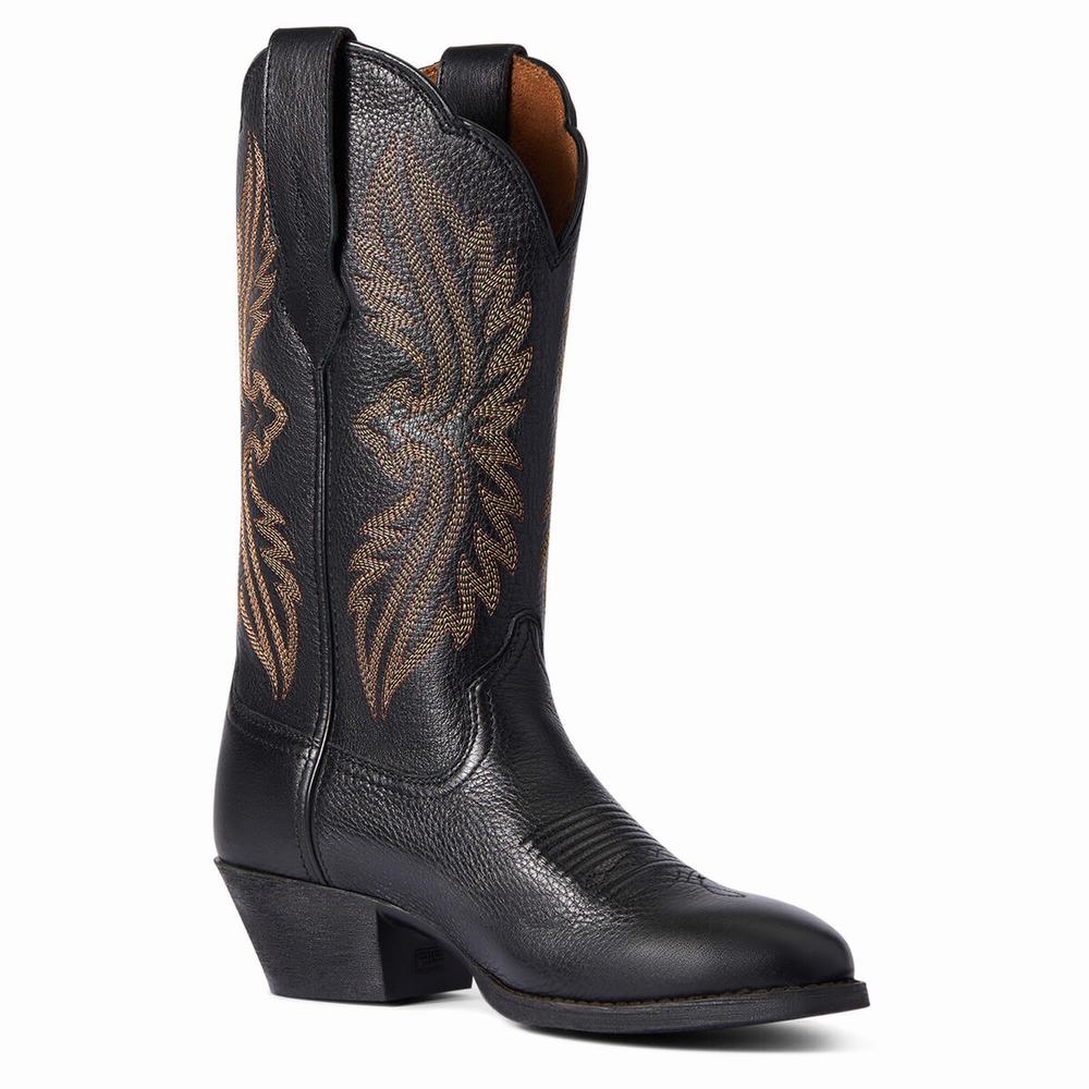 Women's Ariat Heritage R Toe Western Boots Black | GB9143XIU