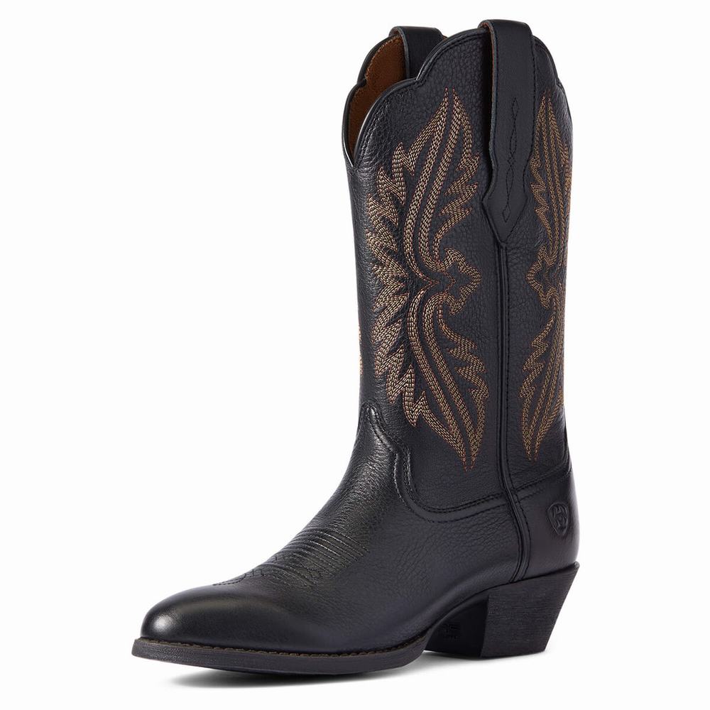 Women\'s Ariat Heritage R Toe Western Boots Black | GB9143XIU