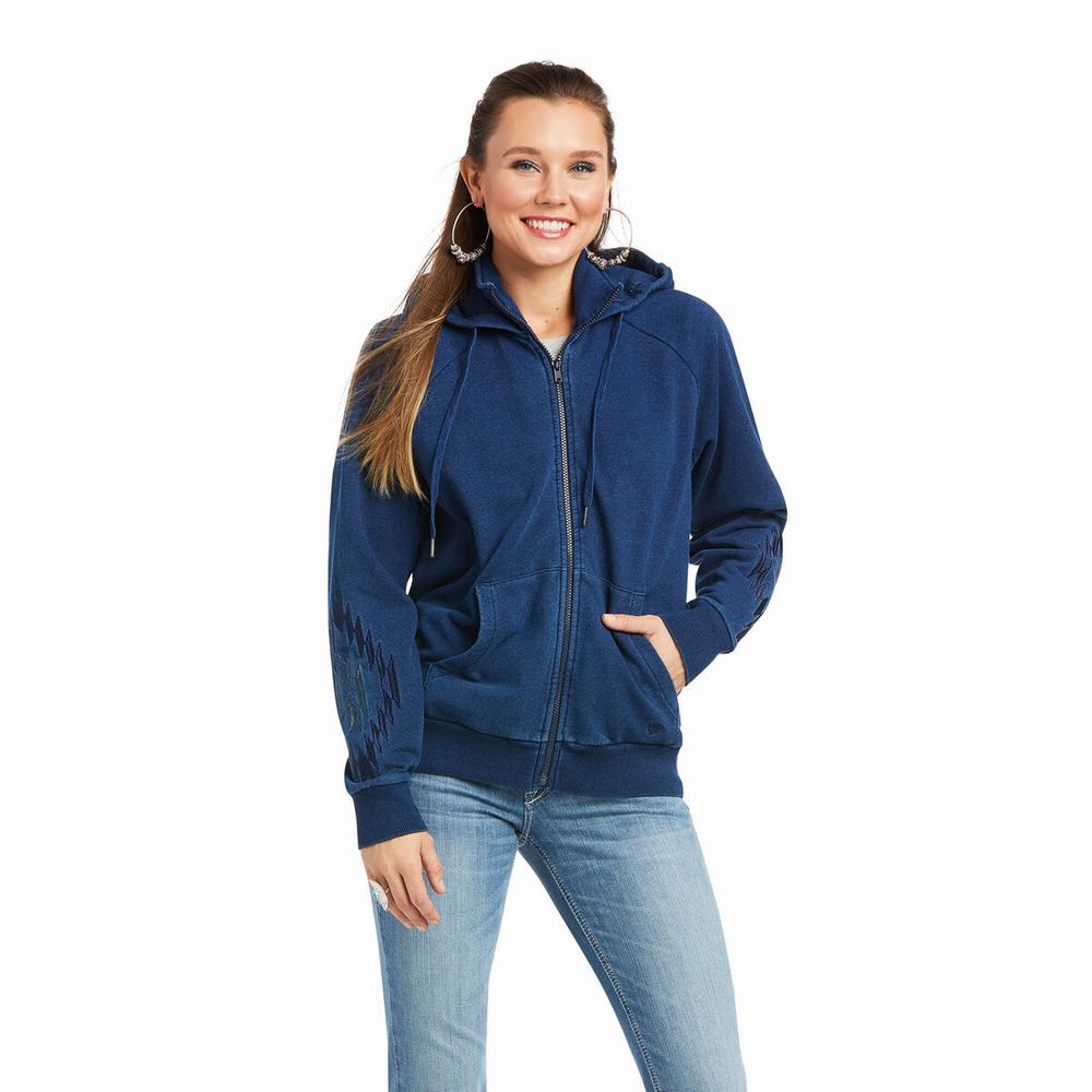 Women\'s Ariat Knit Full Zip Hoodies Blue | GB6847ECM