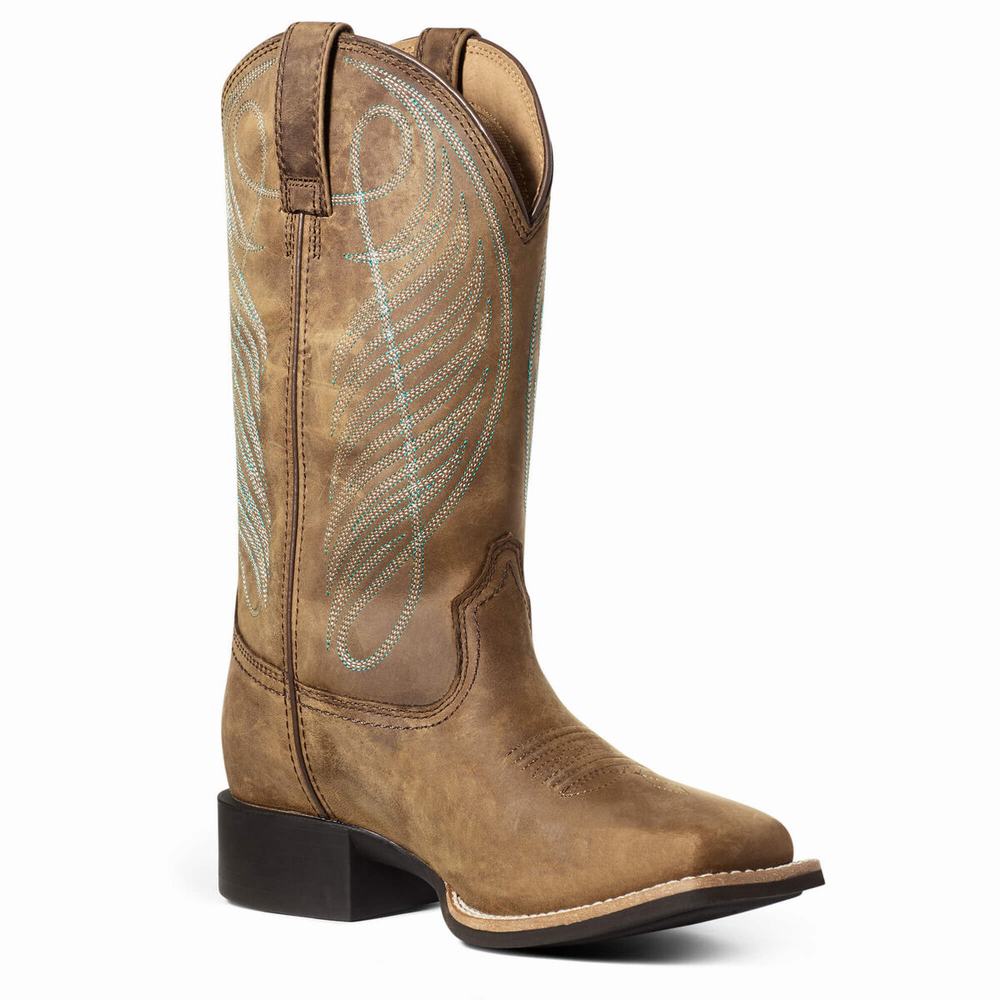 Women's Ariat Round Up Wide Square Toe Waterproof Waterproof Boots Brown | GB1638OLE